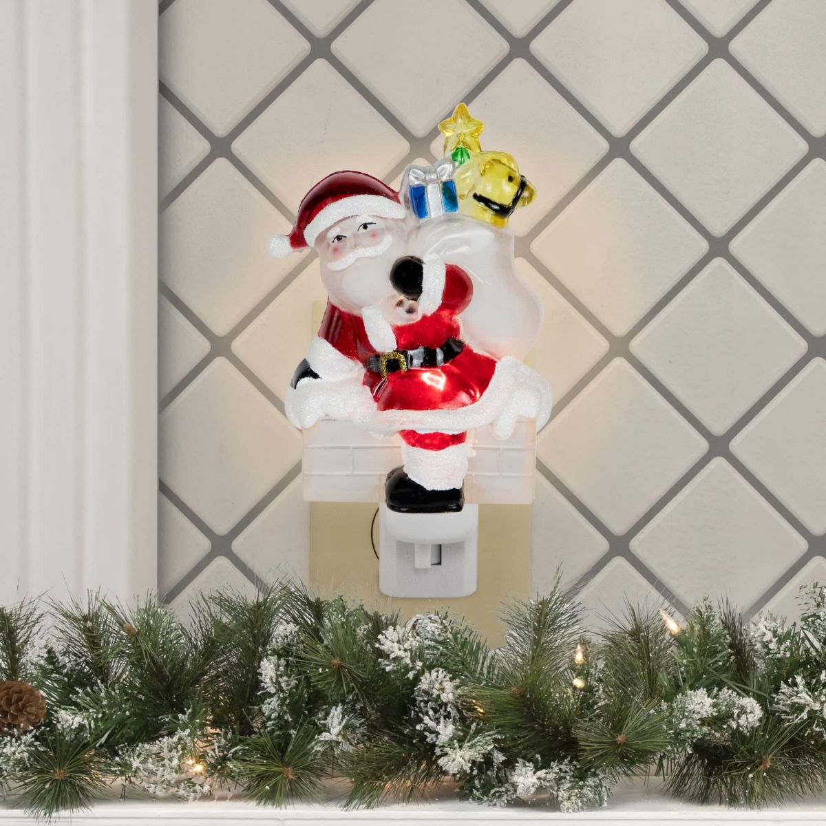 Glittered Santa Climbing Chimney Christmas Night Light - 6.25"