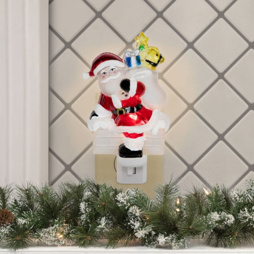 Glittered Santa Climbing Chimney Christmas Night Light - 6.25"