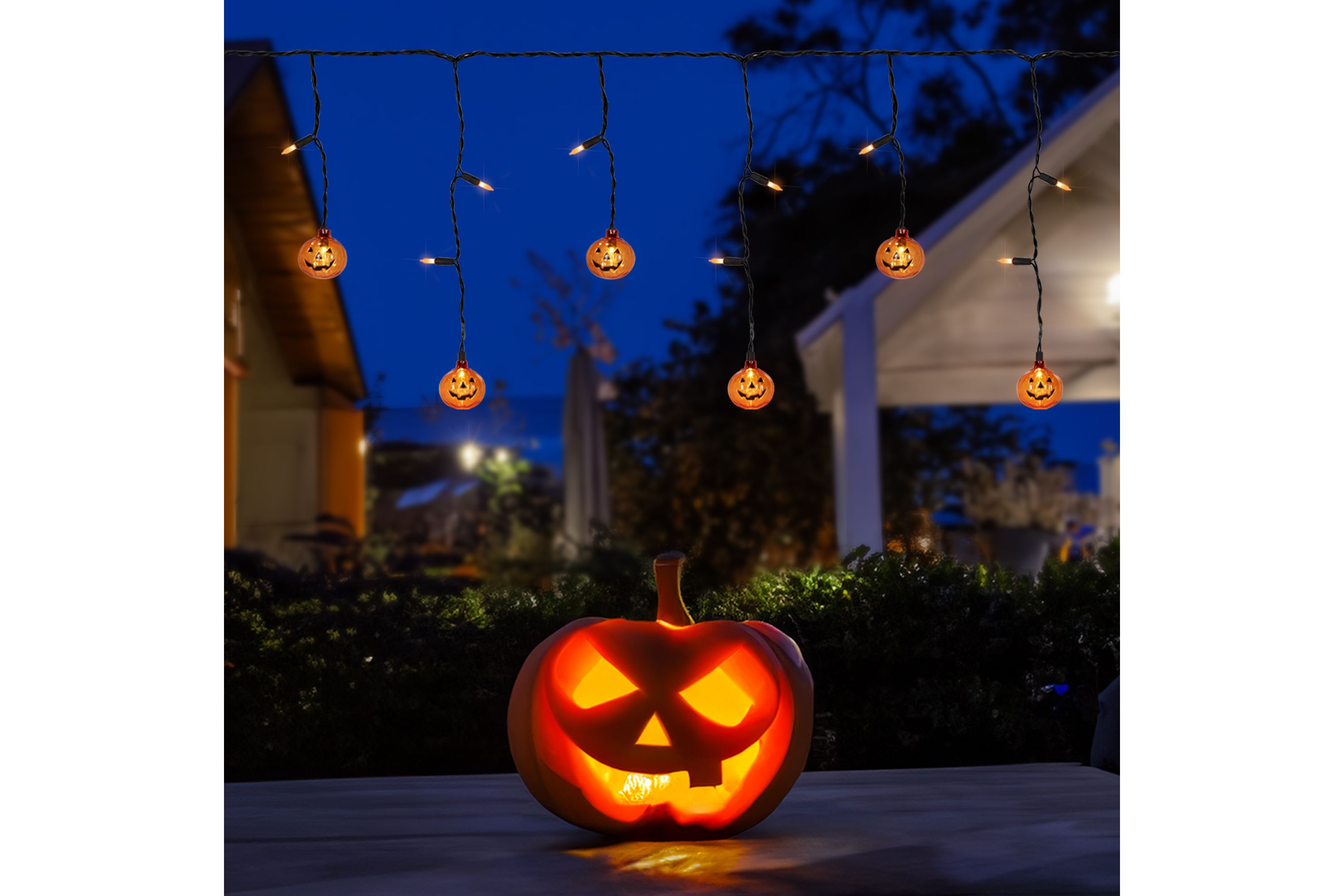 LED Lighted Pumpkin Halloween Curtain Icicle Lights - Orange - 5.25 Black Wire - 25ct