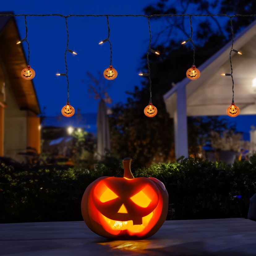 LED Lighted Pumpkin Halloween Curtain Icicle Lights - Orange - 5.25 Black Wire - 25ct