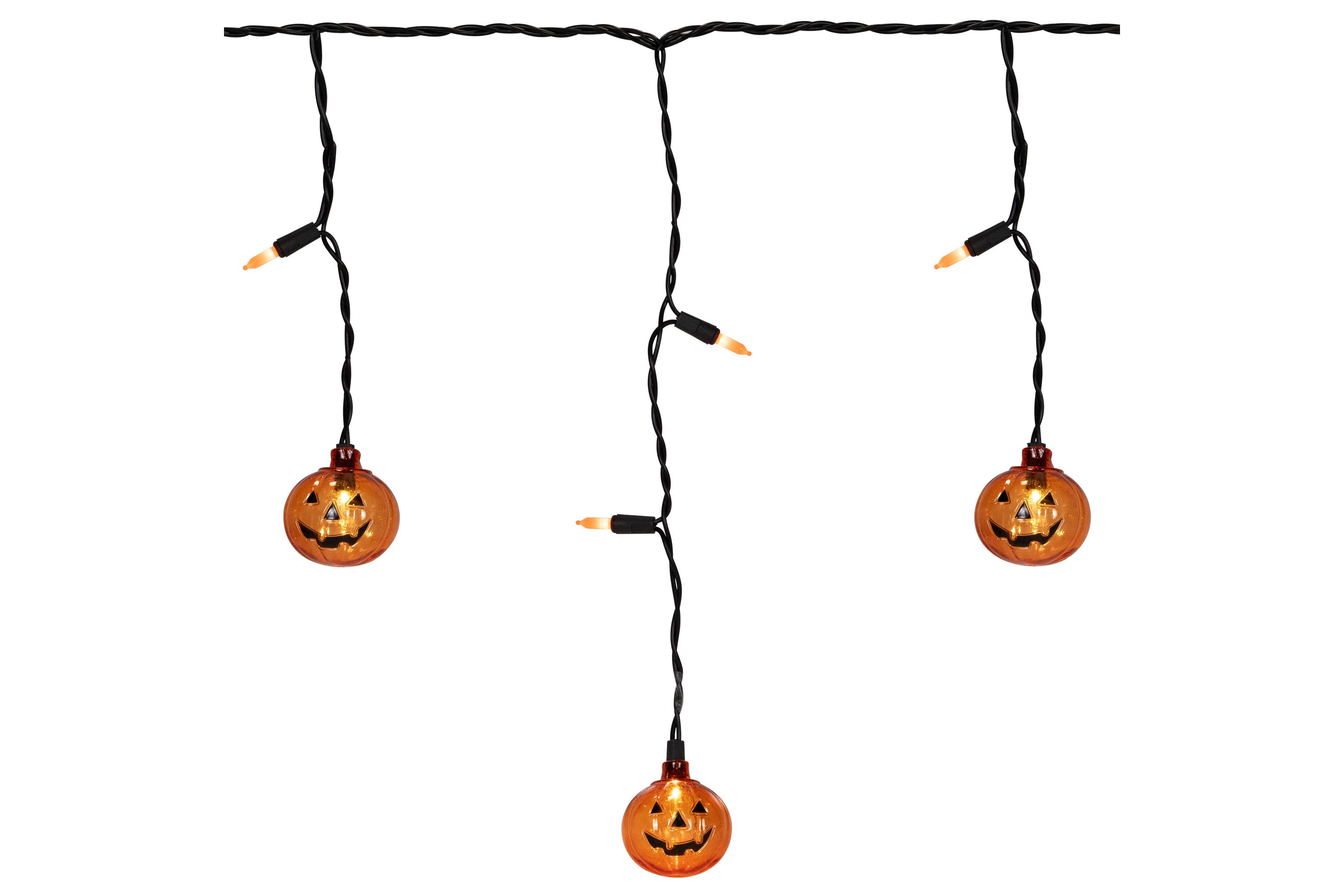 LED Lighted Pumpkin Halloween Curtain Icicle Lights - Orange - 5.25 Black Wire - 25ct