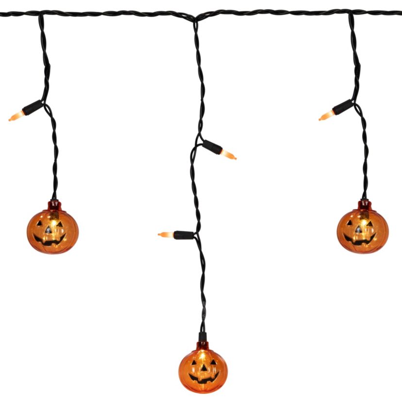 LED Lighted Pumpkin Halloween Curtain Icicle Lights - Orange - 5.25 Black Wire - 25ct