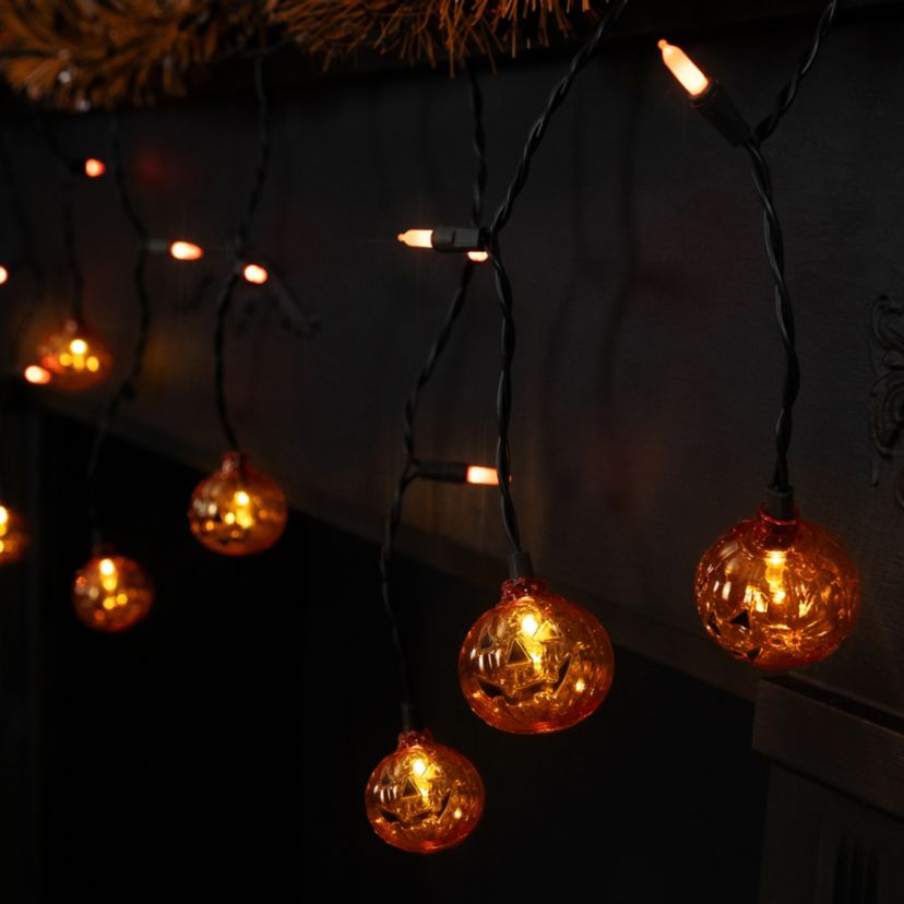 LED Lighted Pumpkin Halloween Curtain Icicle Lights - Orange - 5.25 Black Wire - 25ct