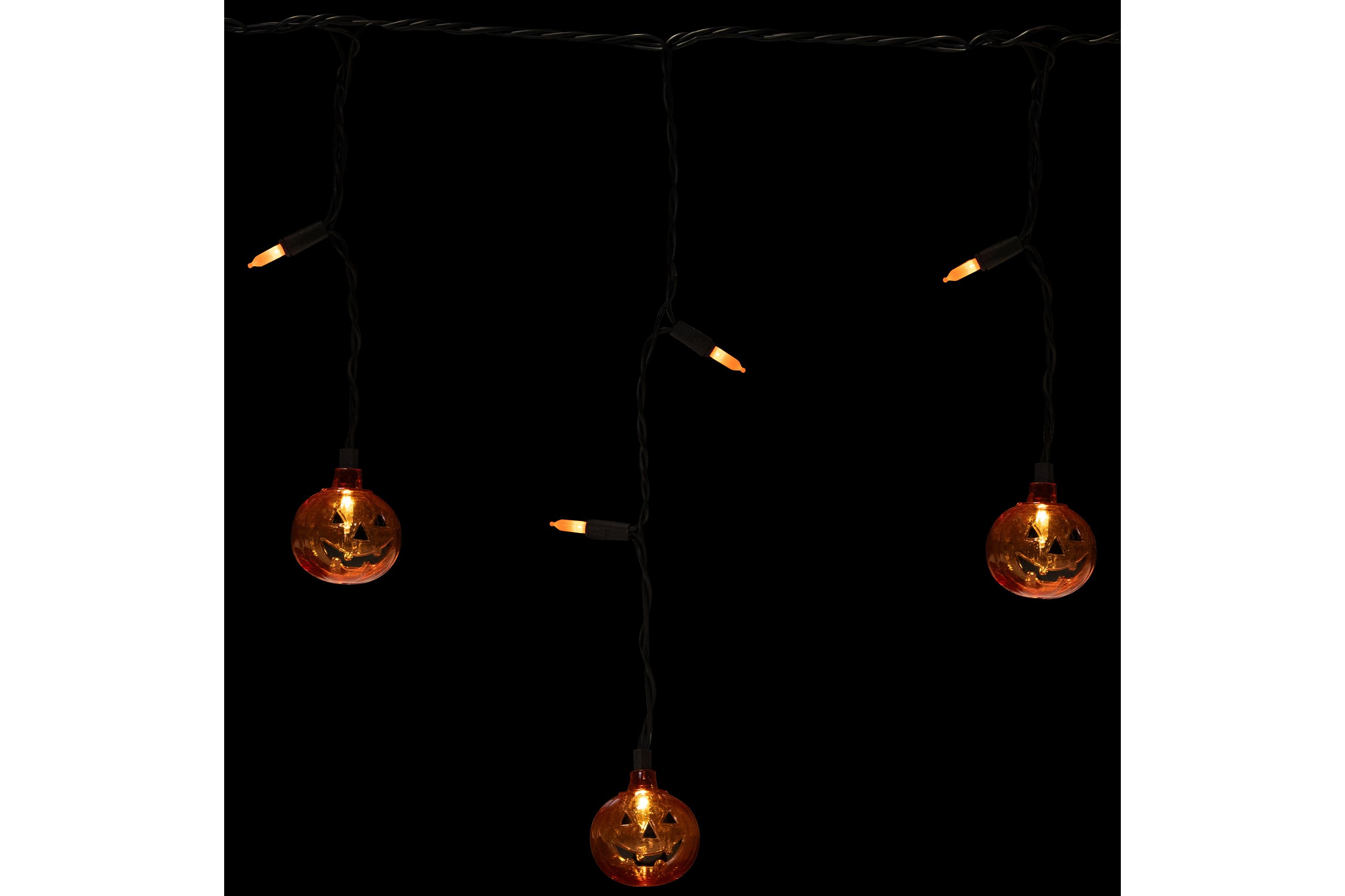 LED Lighted Pumpkin Halloween Curtain Icicle Lights - Orange - 5.25 Black Wire - 25ct