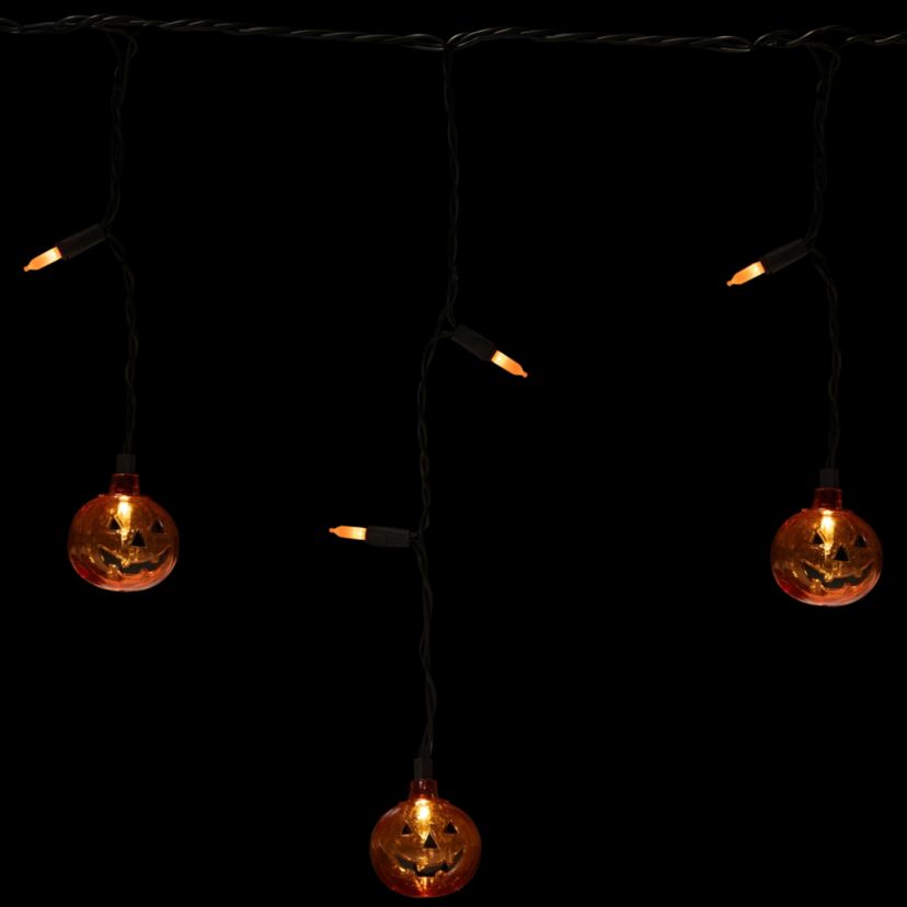 LED Lighted Pumpkin Halloween Curtain Icicle Lights - Orange - 5.25 Black Wire - 25ct