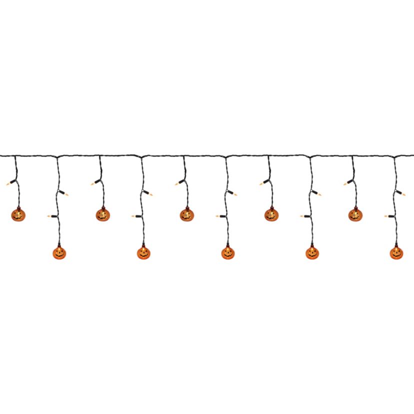 LED Lighted Pumpkin Halloween Curtain Icicle Lights - Orange - 5.25 Black Wire - 25ct