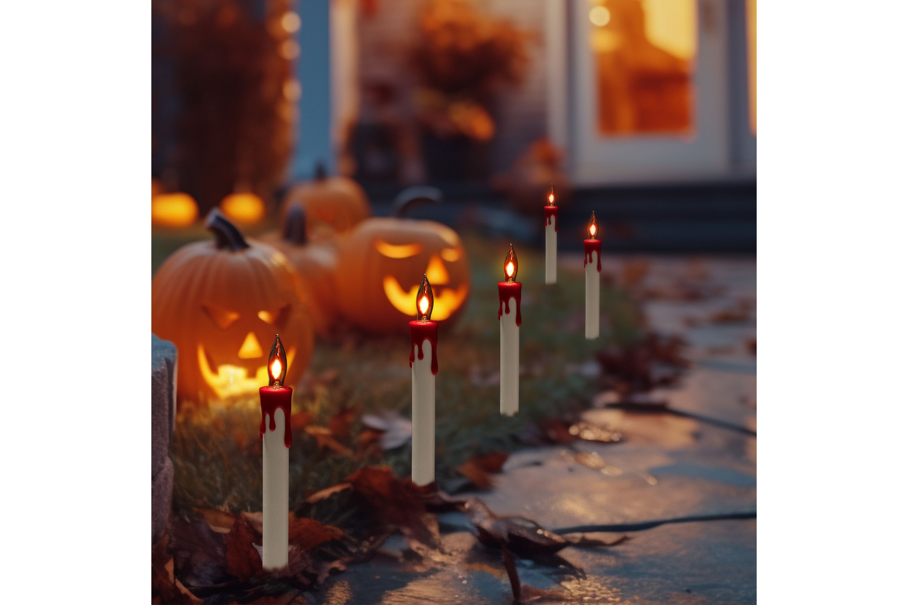 Lighted Flickering Candle Halloween Pathway Marker Lights - 4 Black Wire - 5ct