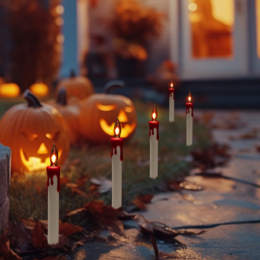 Lighted Flickering Candle Halloween Pathway Marker Lights - 4 Black Wire - 5ct