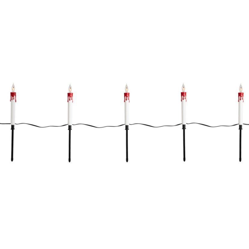 Lighted Flickering Candle Halloween Pathway Marker Lights - 4 Black Wire - 5ct