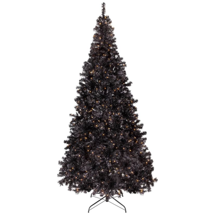 Pre-Lit Artificial Tinsel Halloween Tree - 9 - Black - Clear Lights