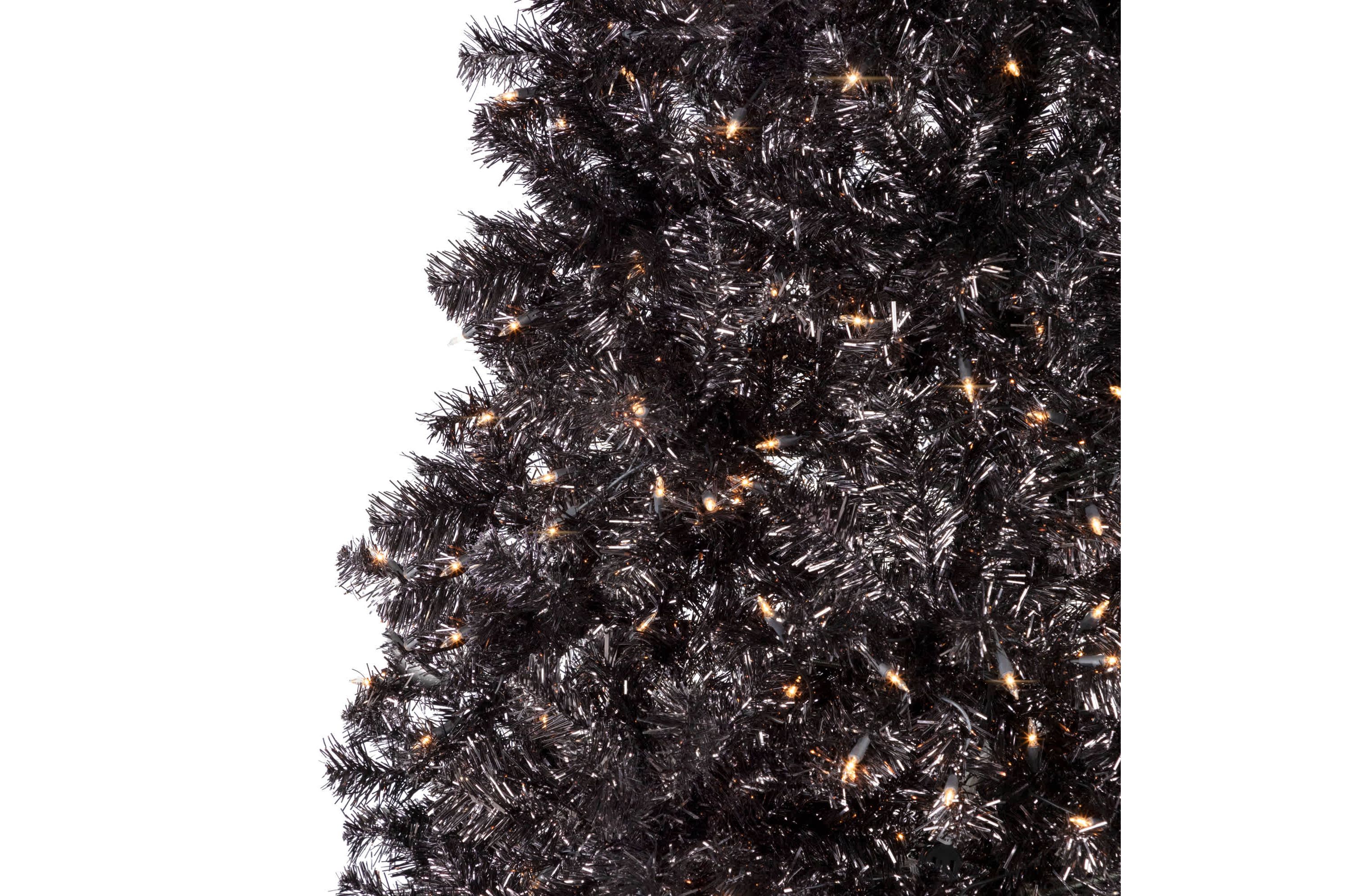 Pre-Lit Artificial Tinsel Halloween Tree - 9 - Black - Clear Lights