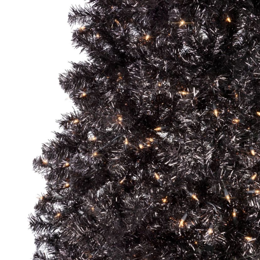 Pre-Lit Artificial Tinsel Halloween Tree - 9 - Black - Clear Lights