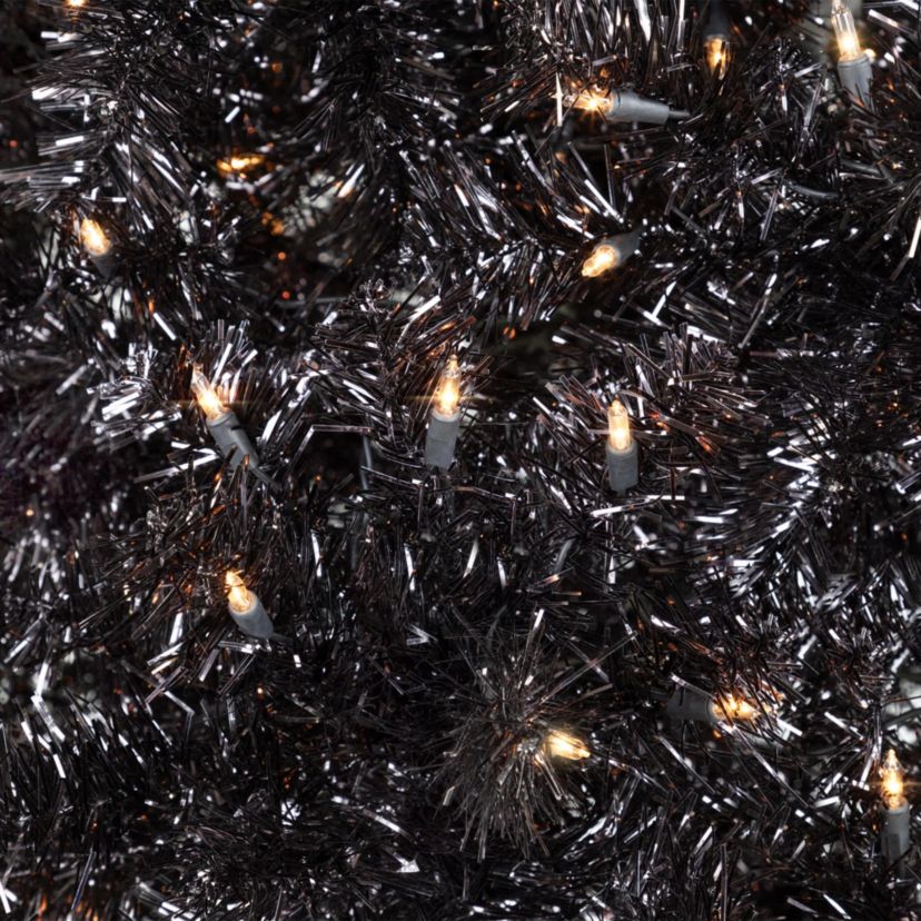 Pre-Lit Artificial Tinsel Halloween Tree - 9 - Black - Clear Lights