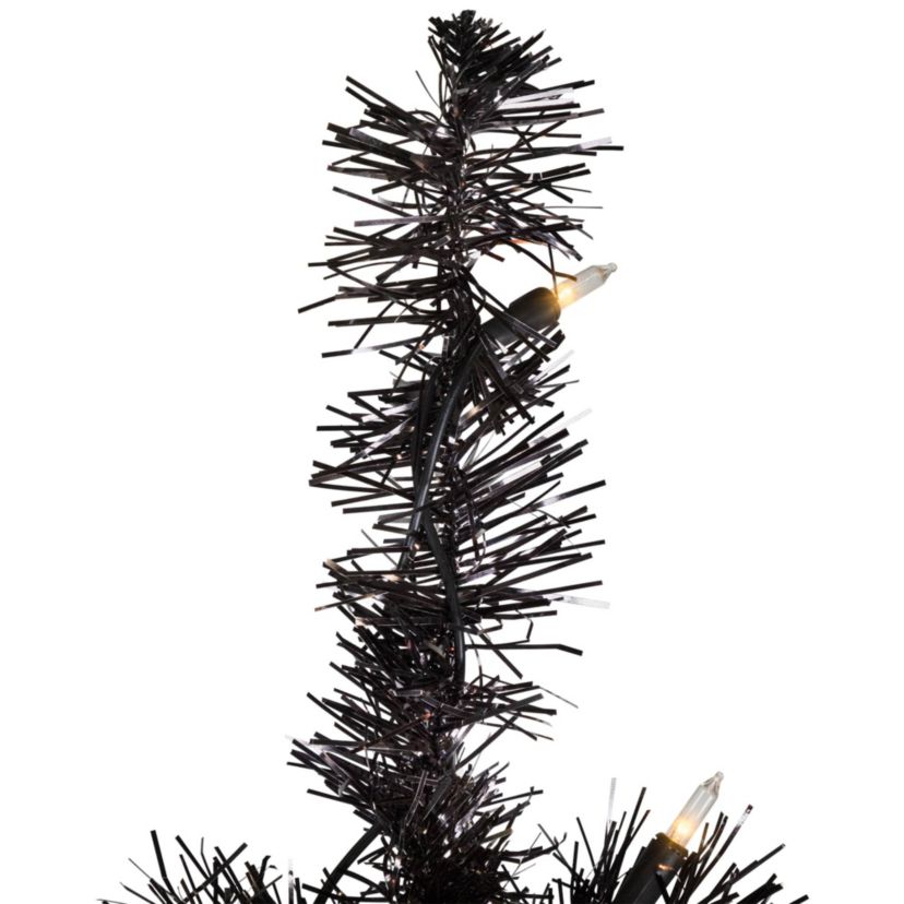 Pre-Lit Artificial Tinsel Halloween Tree - 9 - Black - Clear Lights