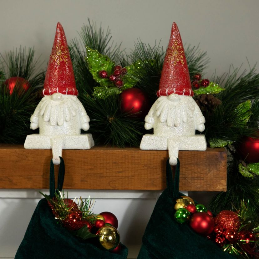Glittered Gnome Christmas Stocking Holders - 8.25" - Set of 2