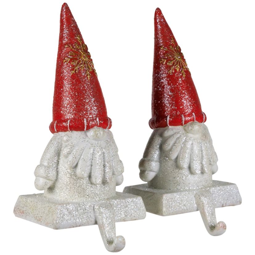 Glittered Gnome Christmas Stocking Holders - 8.25" - Set of 2
