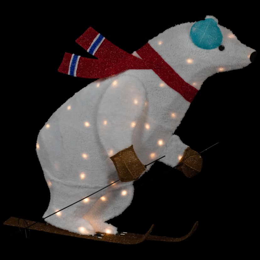 Lighted Skiing Polar Bear Outdoor Christmas Decoration - 40" - Warm White LED