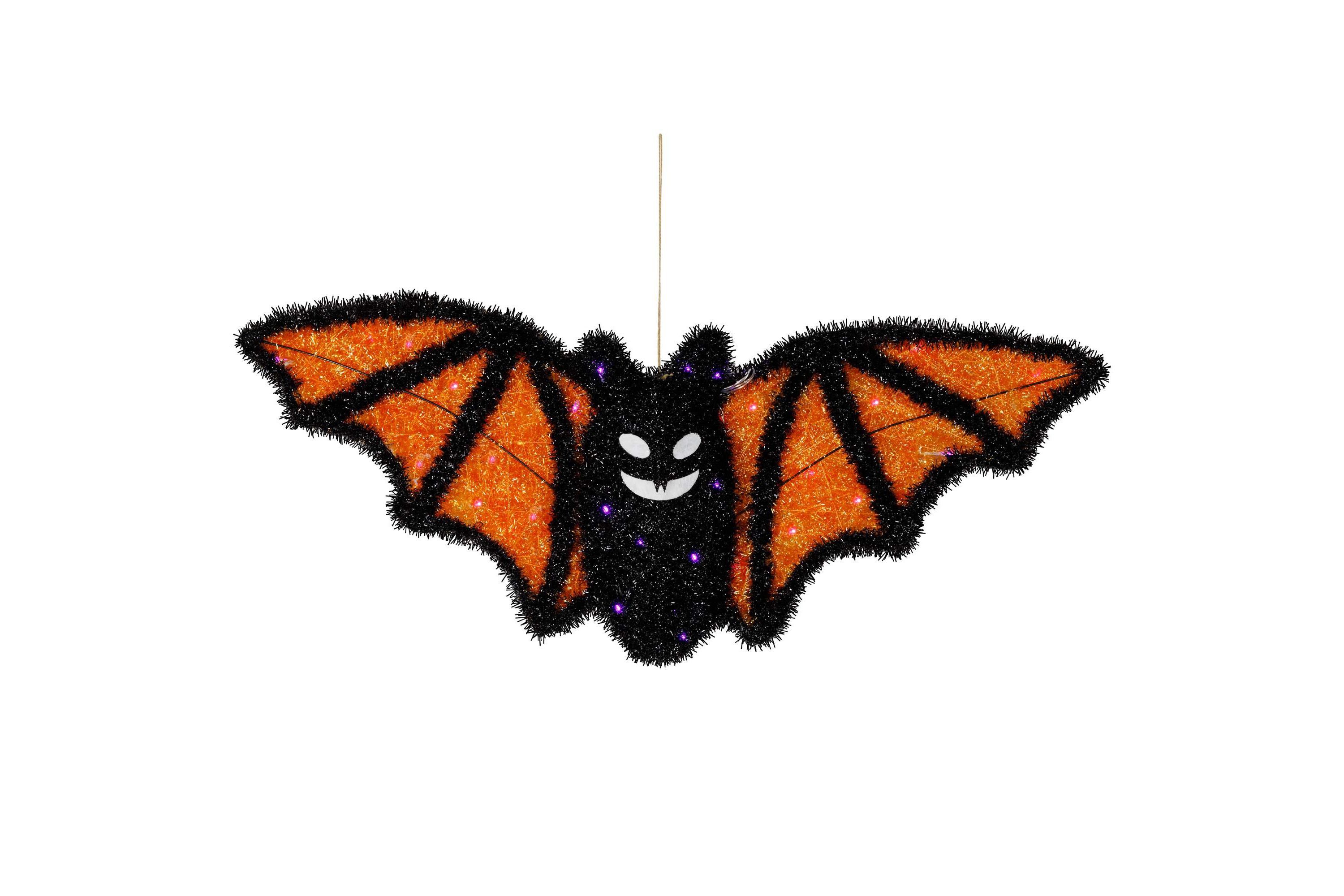 Lighted Bat Halloween Decoration - 25" - Black and Orange - Purple LED Lights