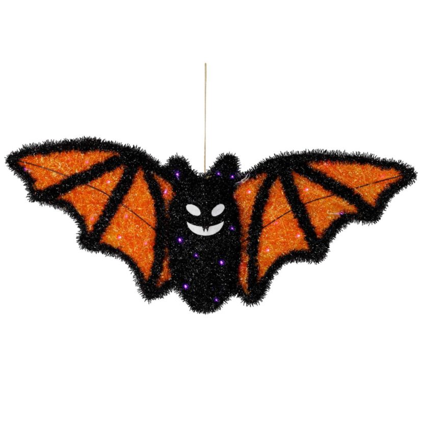 Lighted Bat Halloween Decoration - 25" - Black and Orange - Purple LED Lights