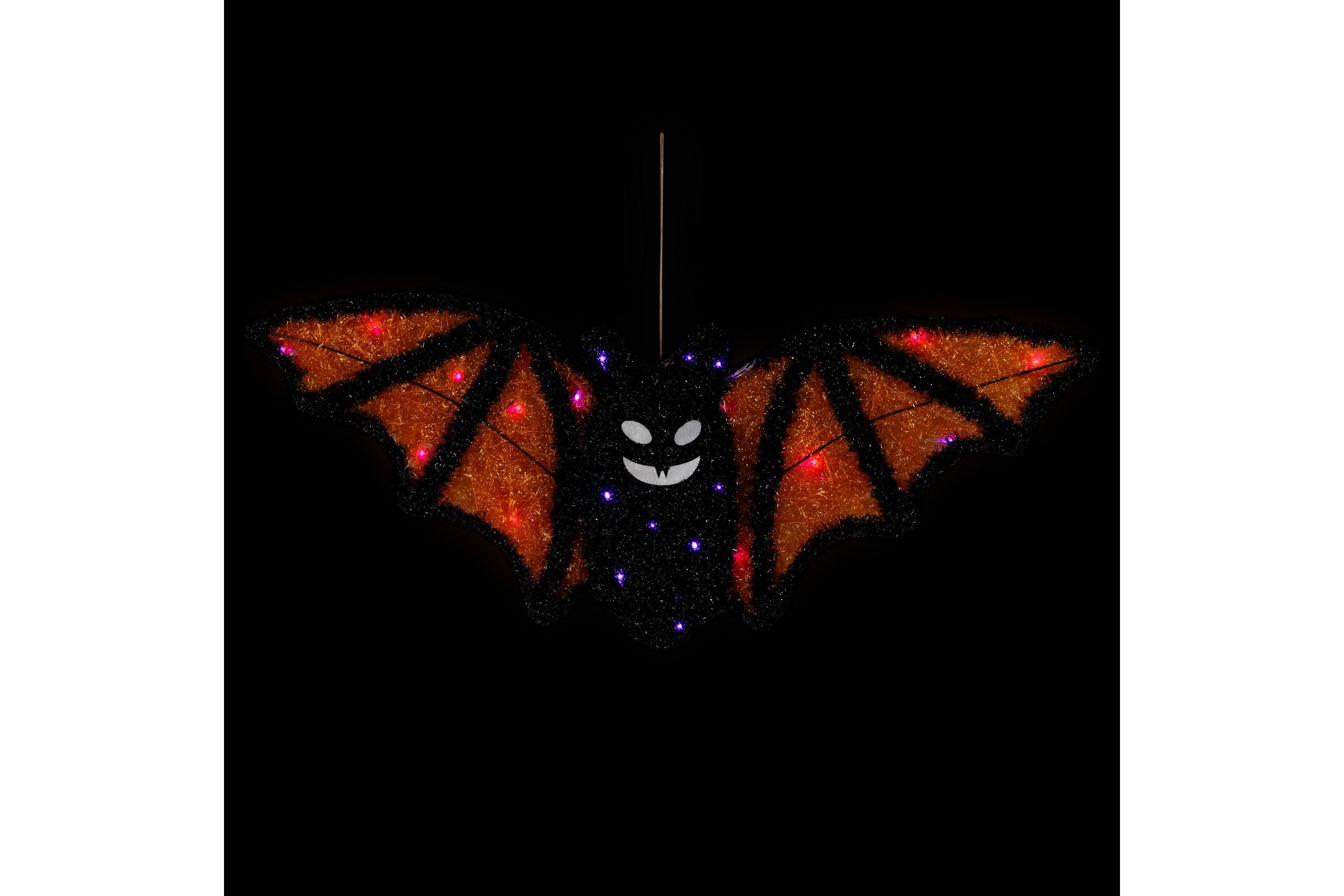 Lighted Bat Halloween Decoration - 25" - Black and Orange - Purple LED Lights