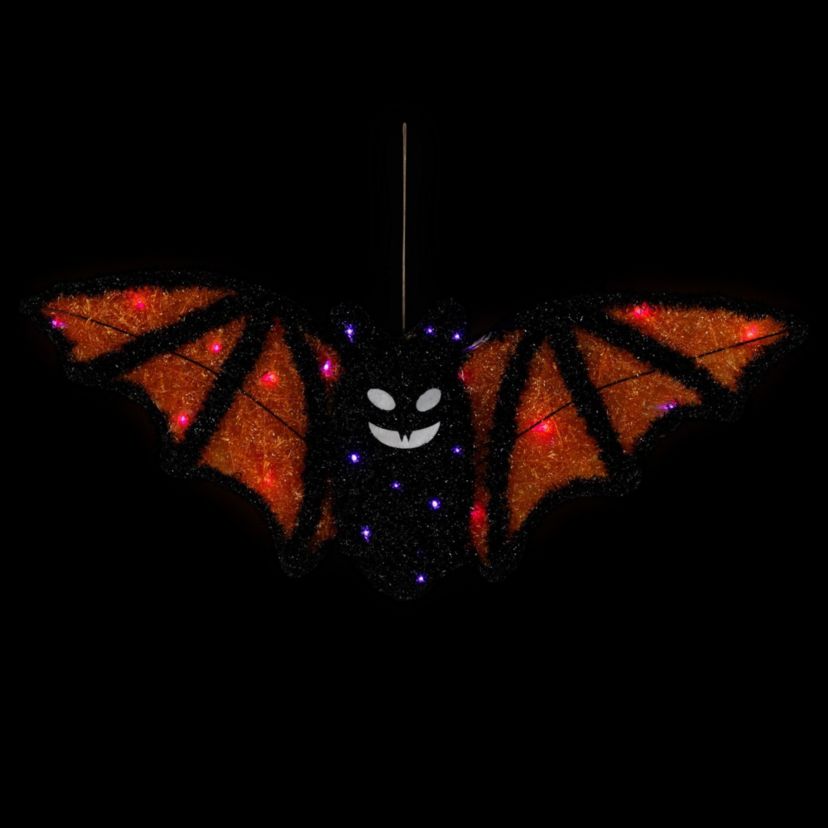 Lighted Bat Halloween Decoration - 25" - Black and Orange - Purple LED Lights