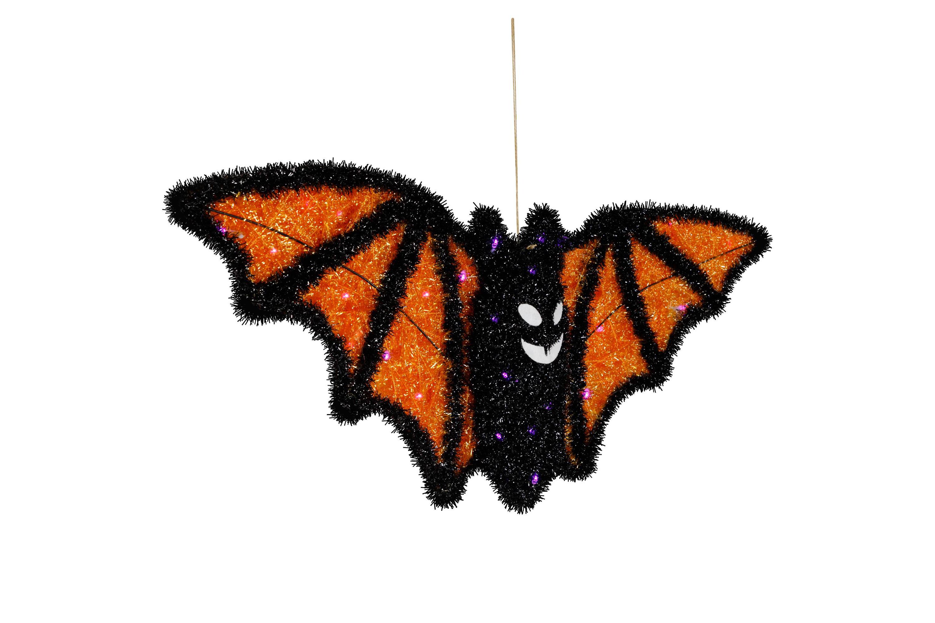 Lighted Bat Halloween Decoration - 25" - Black and Orange - Purple LED Lights