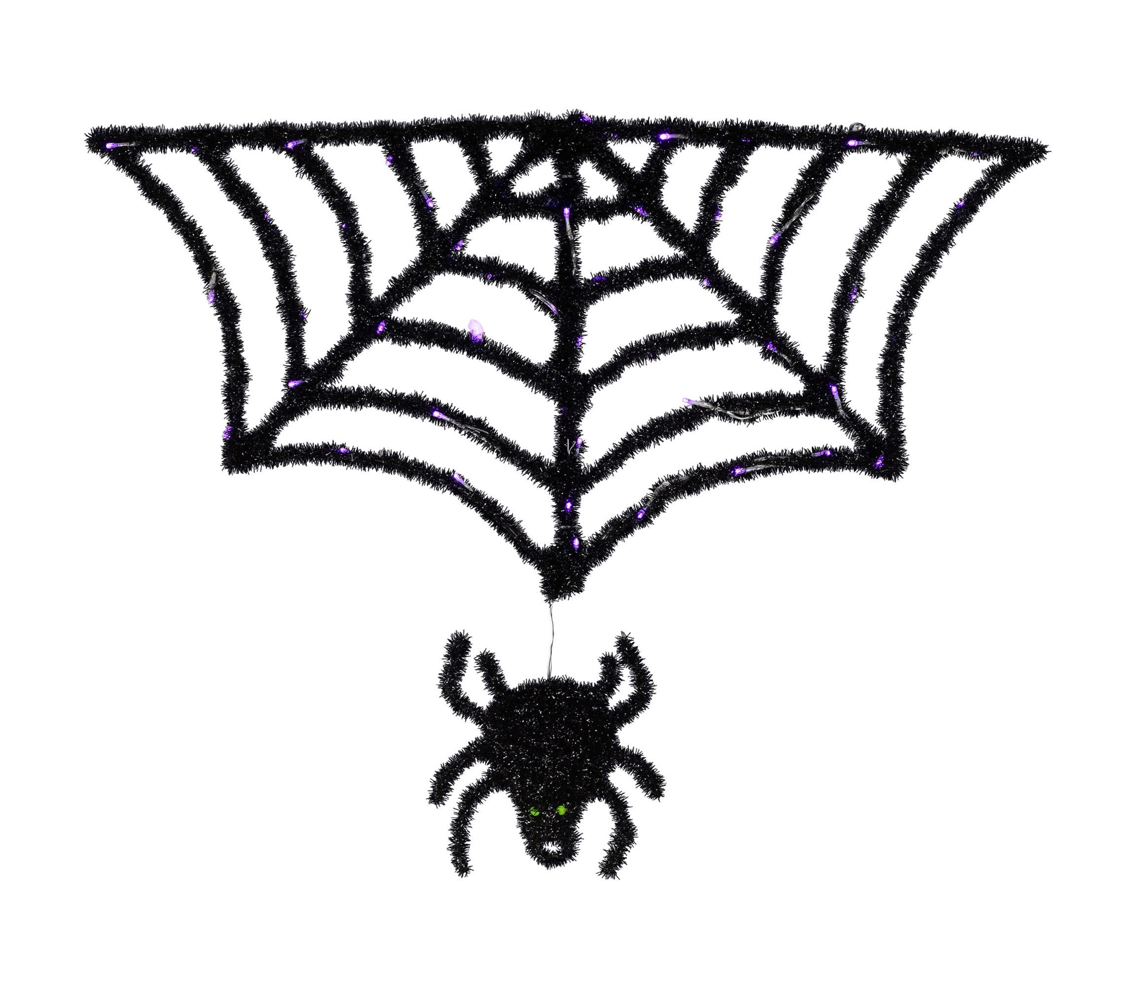Lighted Spider and Web Halloween Decoration - 36" - Black - Purple LED Lights