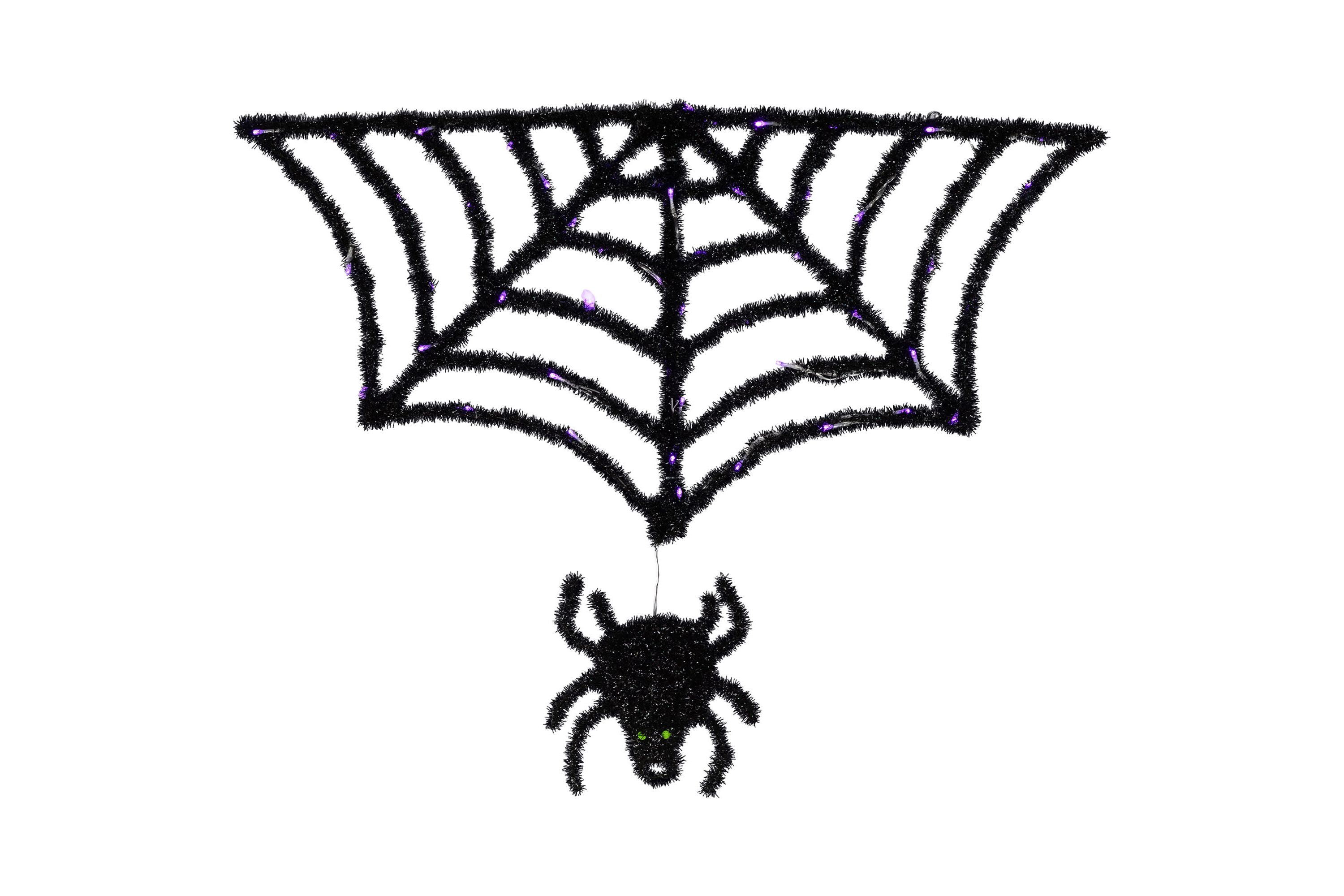 Lighted Spider and Web Halloween Decoration - 36" - Black - Purple LED Lights