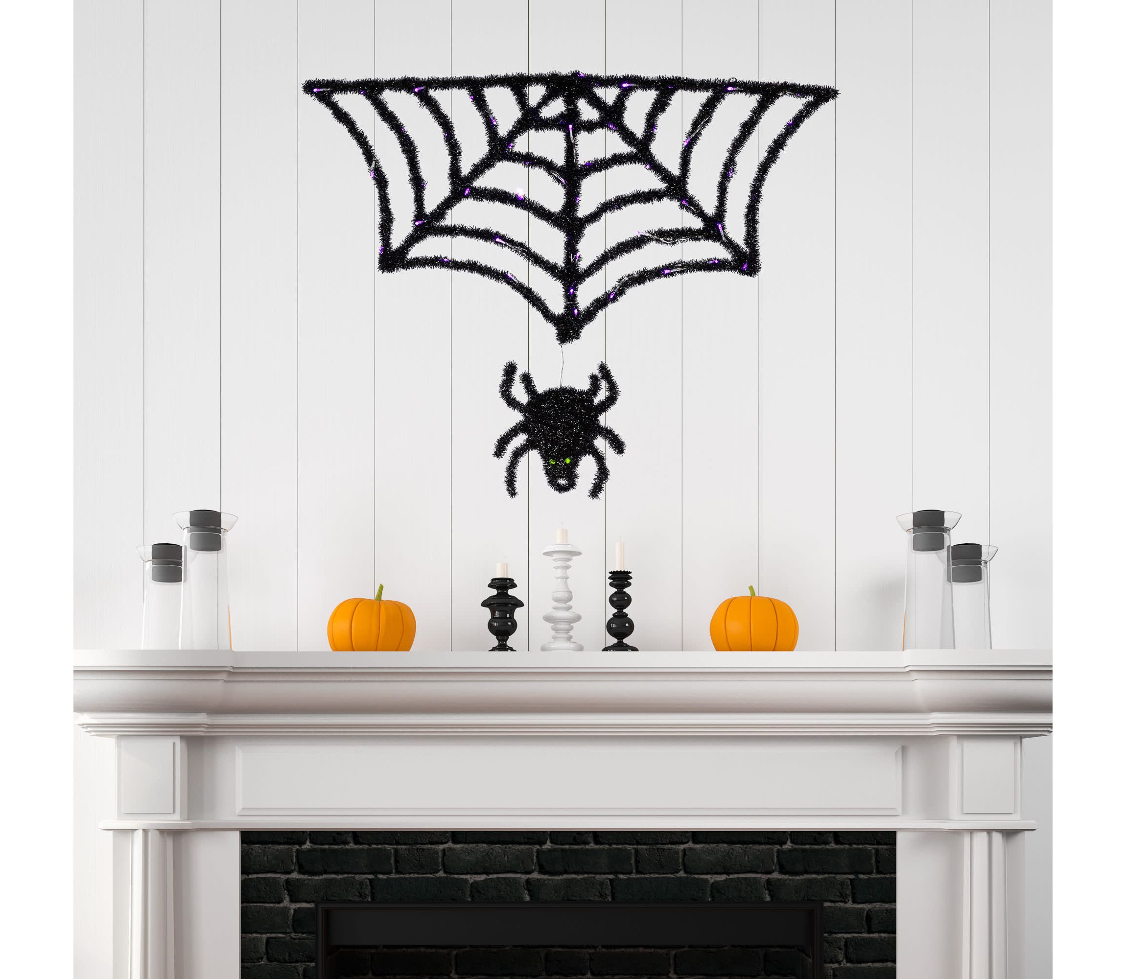 Lighted Spider and Web Halloween Decoration - 36" - Black - Purple LED Lights