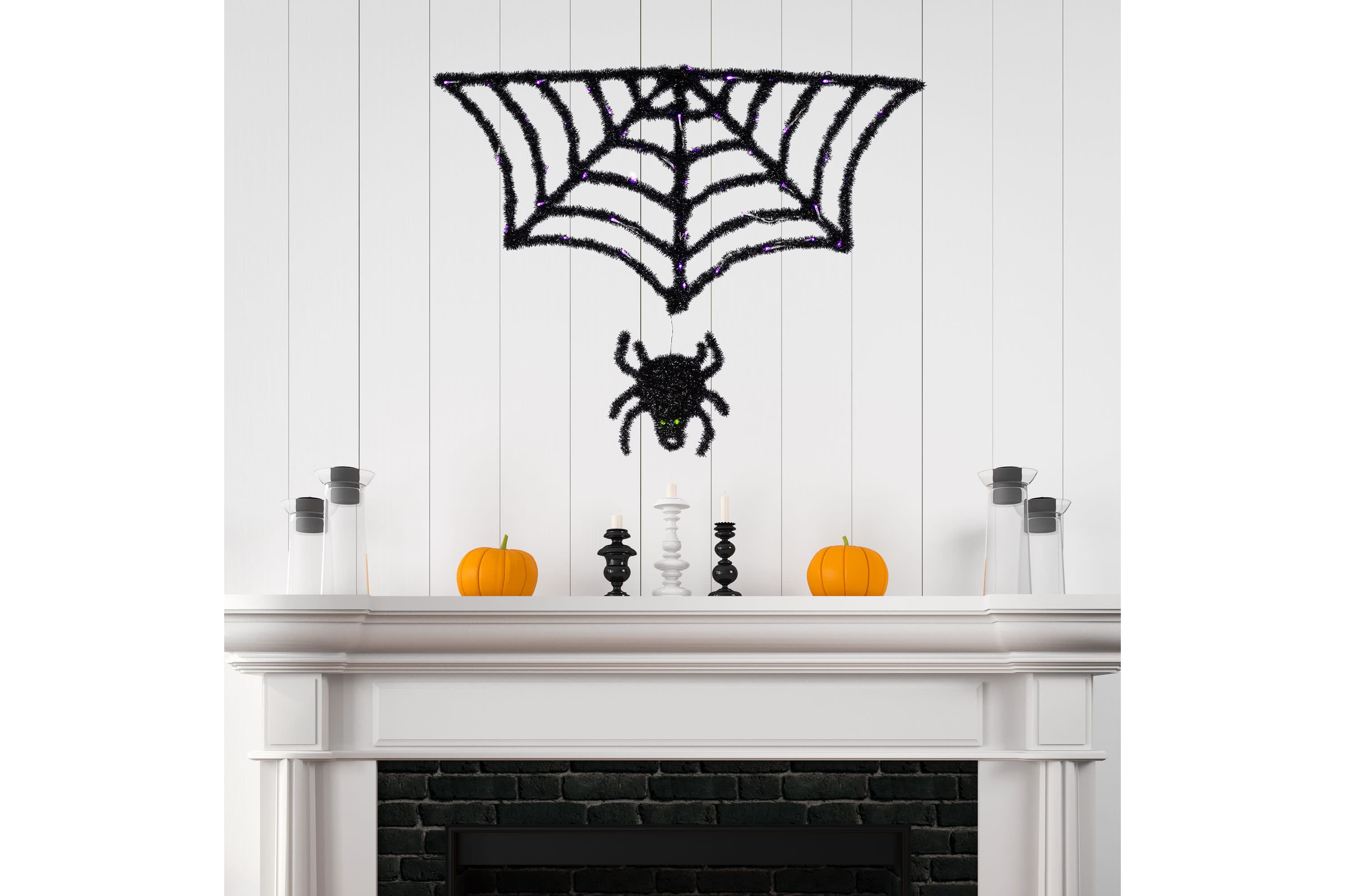 Lighted Spider and Web Halloween Decoration - 36" - Black - Purple LED Lights