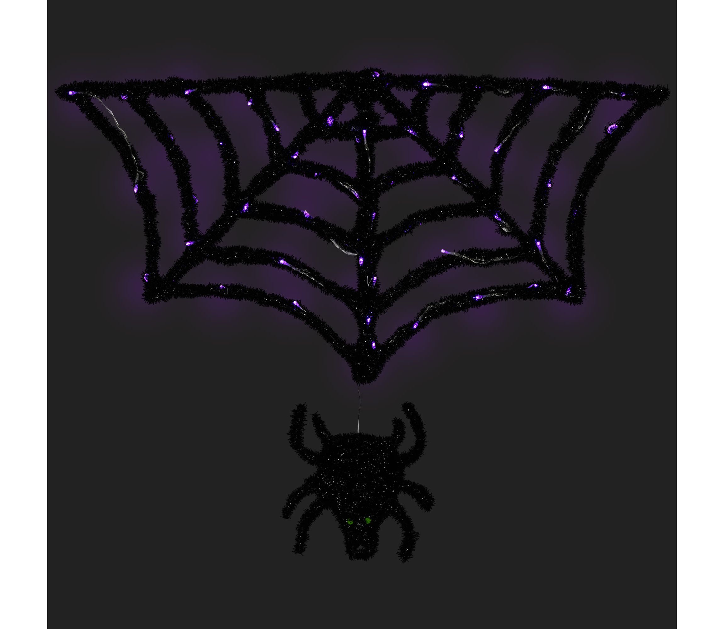 Lighted Spider and Web Halloween Decoration - 36" - Black - Purple LED Lights