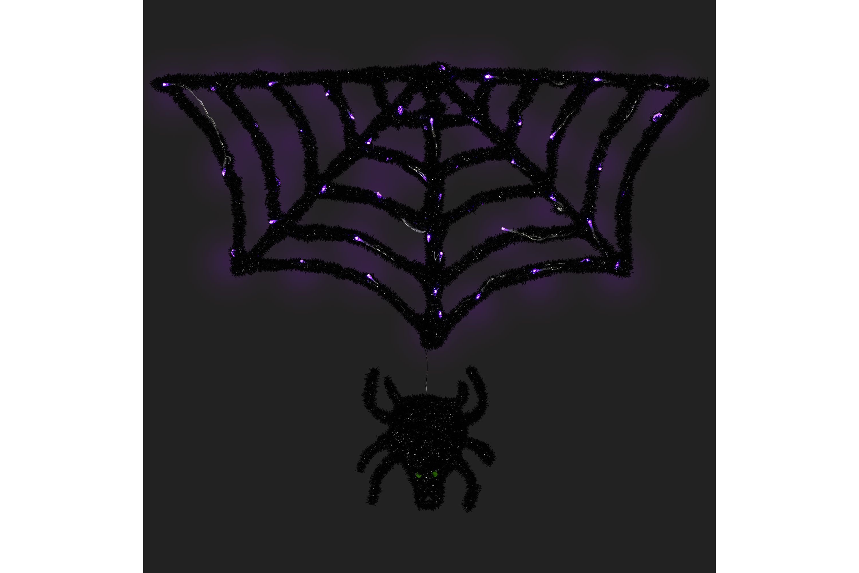 Lighted Spider and Web Halloween Decoration - 36" - Black - Purple LED Lights