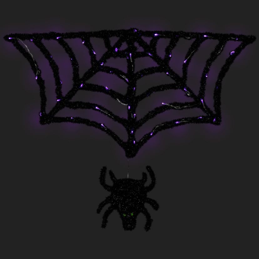 Lighted Spider and Web Halloween Decoration - 36" - Black - Purple LED Lights