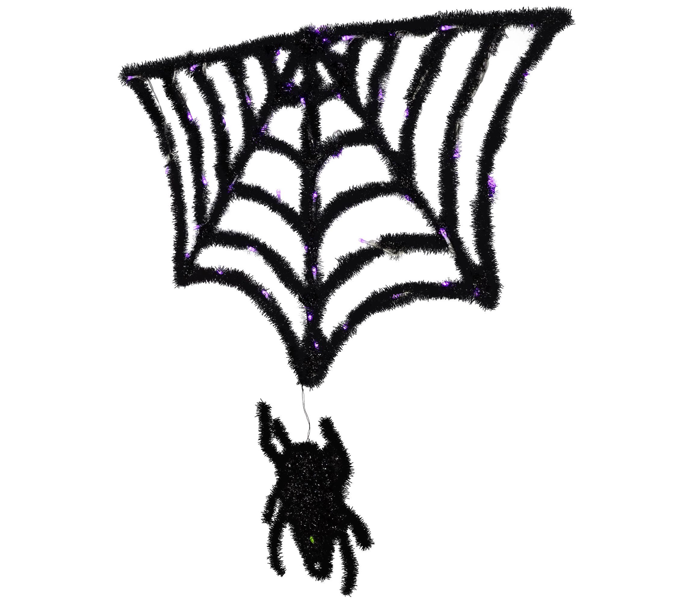 Lighted Spider and Web Halloween Decoration - 36" - Black - Purple LED Lights