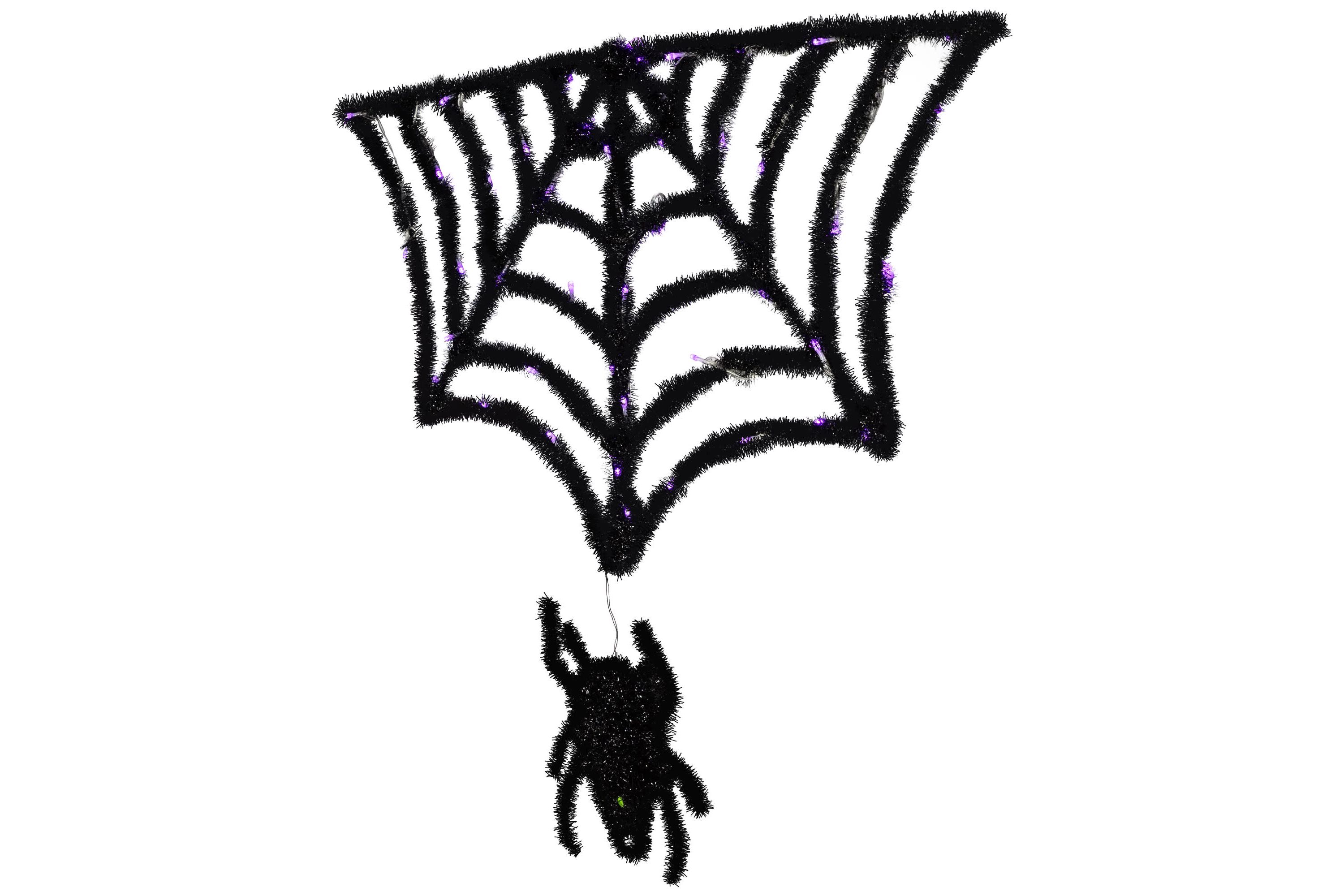 Lighted Spider and Web Halloween Decoration - 36" - Black - Purple LED Lights
