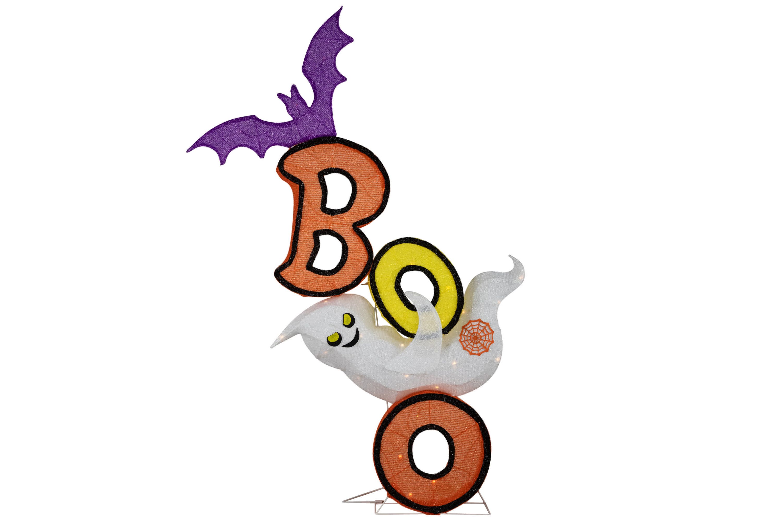 Lighted Bat and Ghost "BOO" Halloween Decoration - 4.5 - Warm White LED Lights