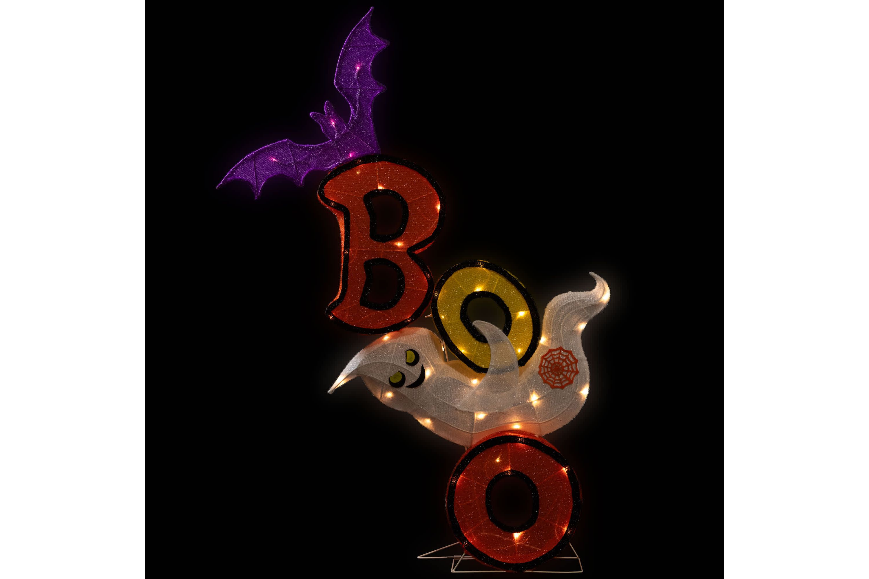 Lighted Bat and Ghost "BOO" Halloween Decoration - 4.5 - Warm White LED Lights