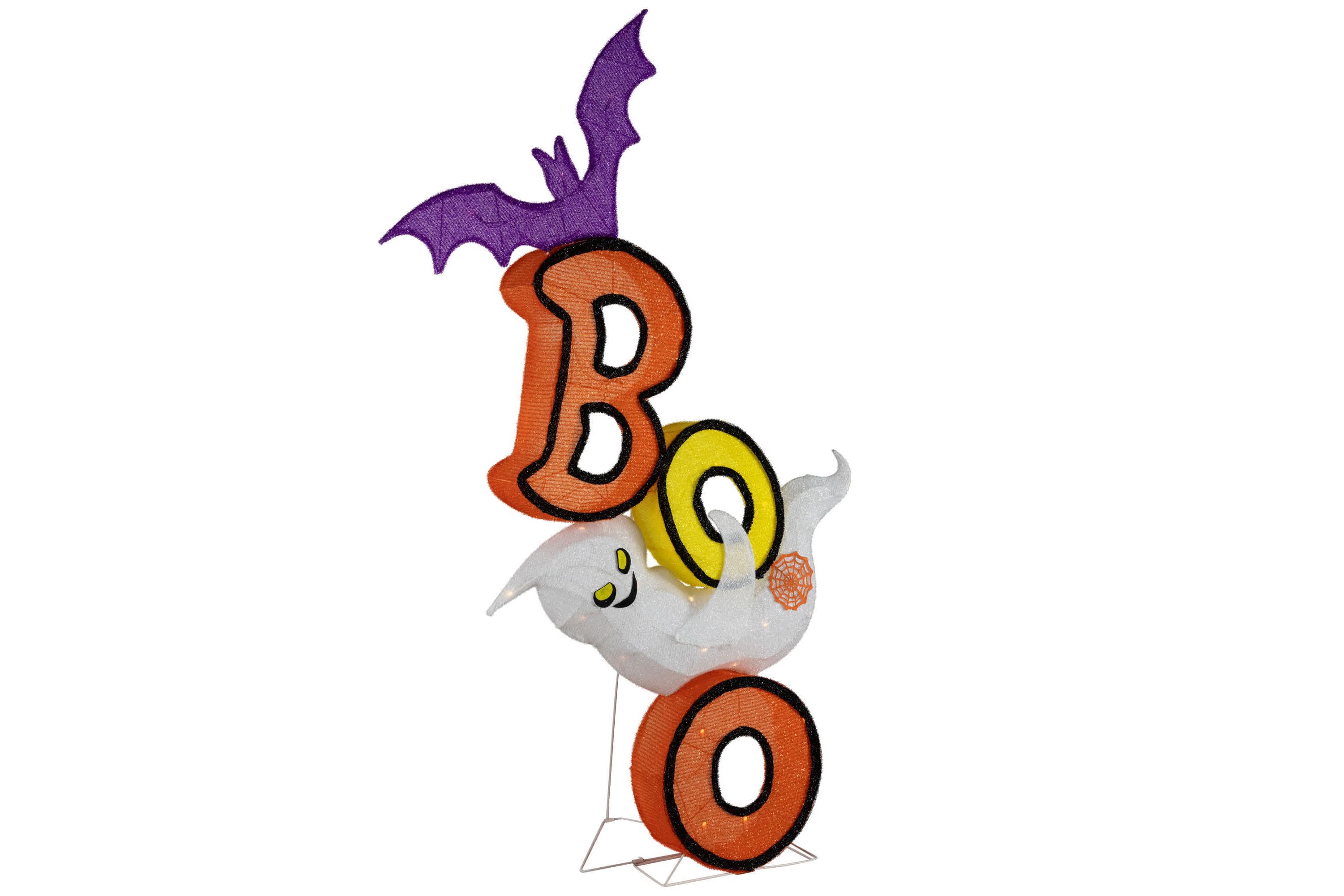 Lighted Bat and Ghost "BOO" Halloween Decoration - 4.5 - Warm White LED Lights
