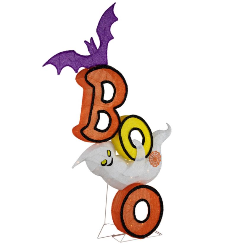 Lighted Bat and Ghost "BOO" Halloween Decoration - 4.5 - Warm White LED Lights
