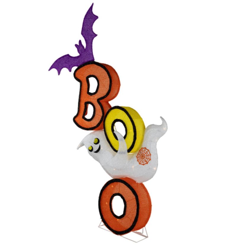 Lighted Bat and Ghost "BOO" Halloween Decoration - 4.5 - Warm White LED Lights