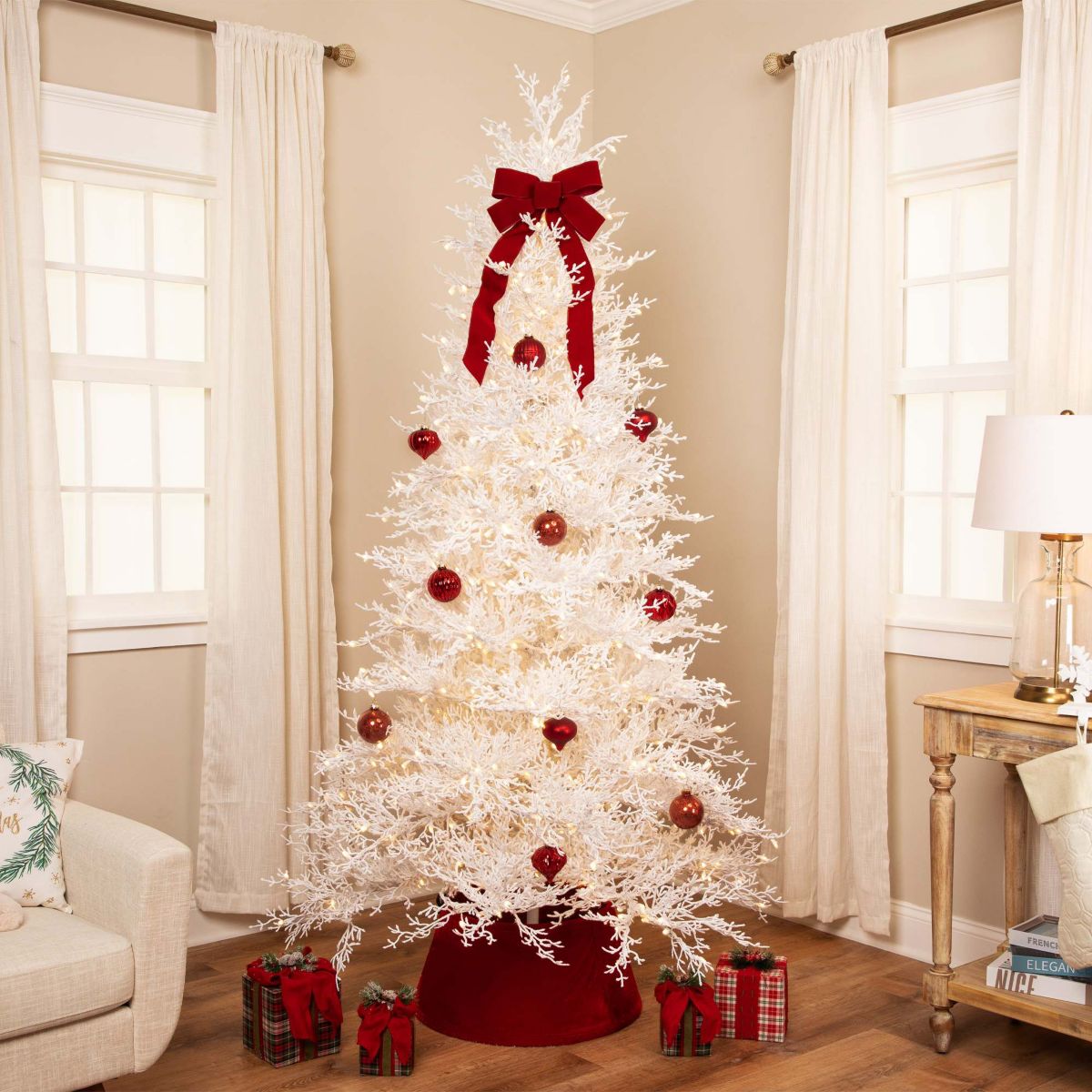 Pre-Lit Flocked Twig Artificial Christmas Tree - 7.5 - Warm White LED