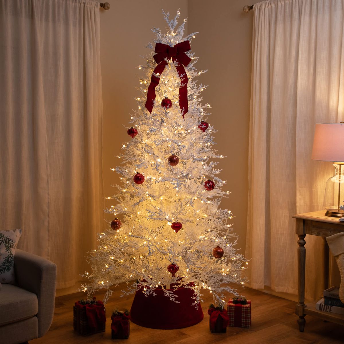 Pre-Lit Flocked Twig Artificial Christmas Tree - 7.5 - Warm White LED