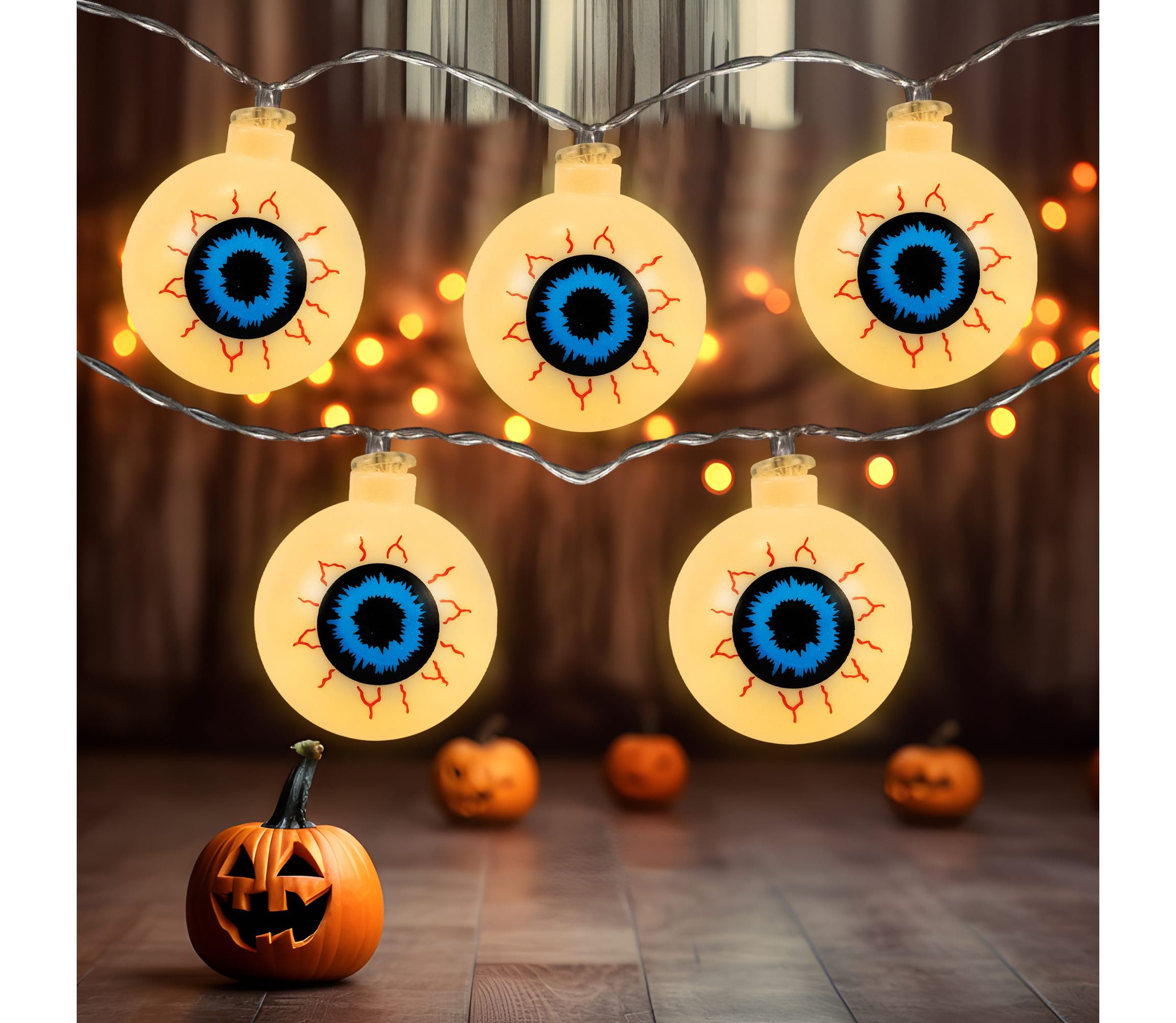 LED Bloodshot Eyeball Halloween Lights - 4.5 Clear Wire - Warm White Lights - 10ct