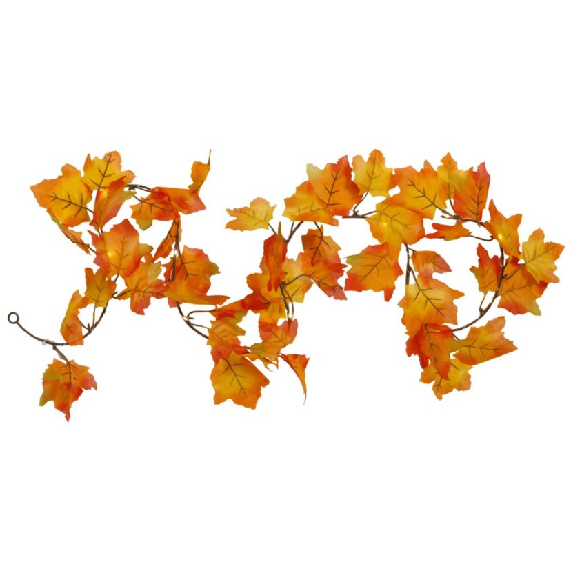 Pre-Lit Battery Operated Maple Leaf Fall Harvest Garland - 5 x 5" - Warm White Lights