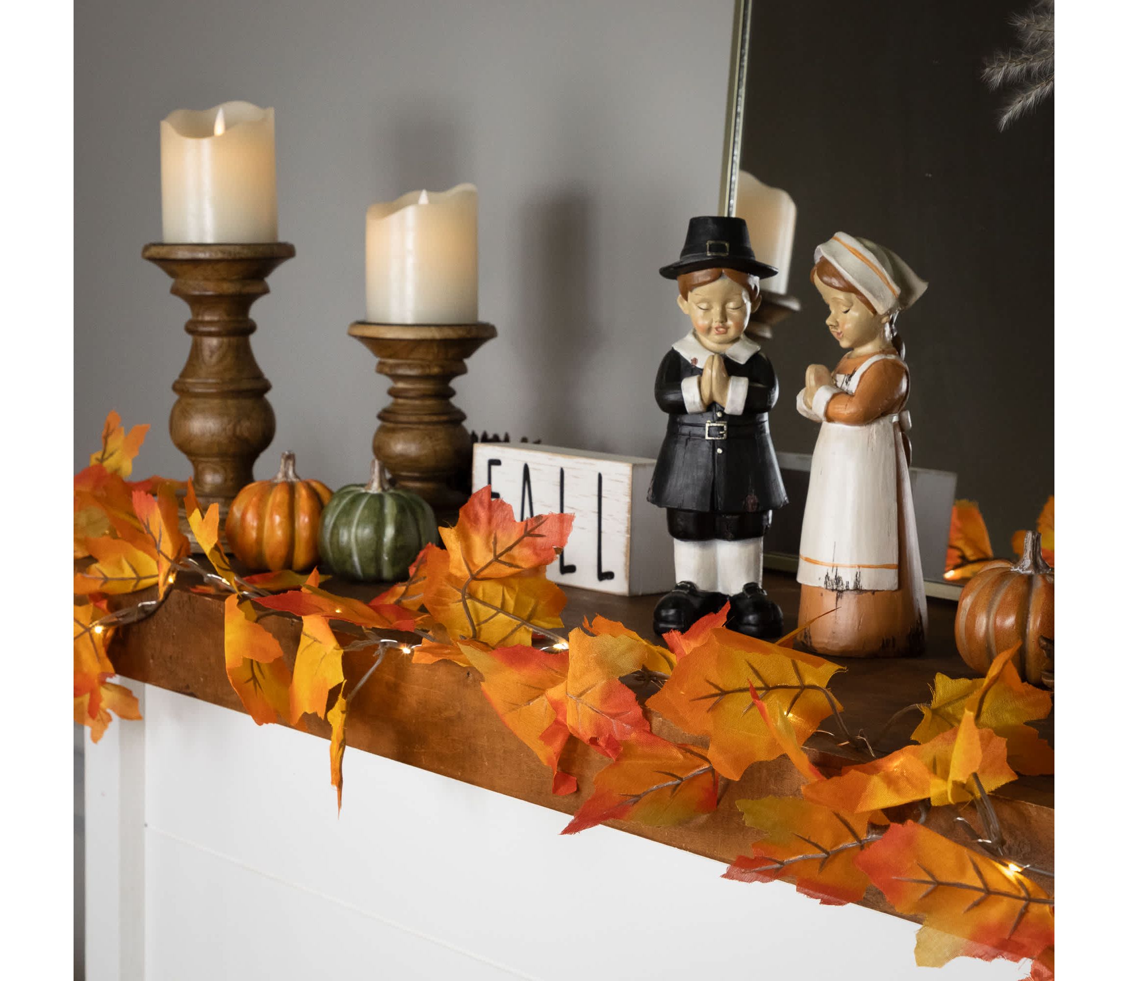 Pre-Lit Battery Operated Maple Leaf Fall Harvest Garland - 5 x 5" - Warm White Lights