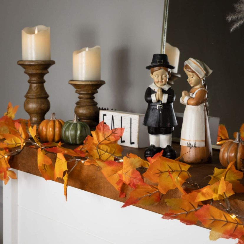 Pre-Lit Battery Operated Maple Leaf Fall Harvest Garland - 5 x 5" - Warm White Lights