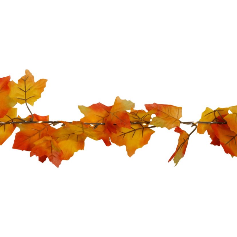 Pre-Lit Battery Operated Maple Leaf Fall Harvest Garland - 5 x 5" - Warm White Lights