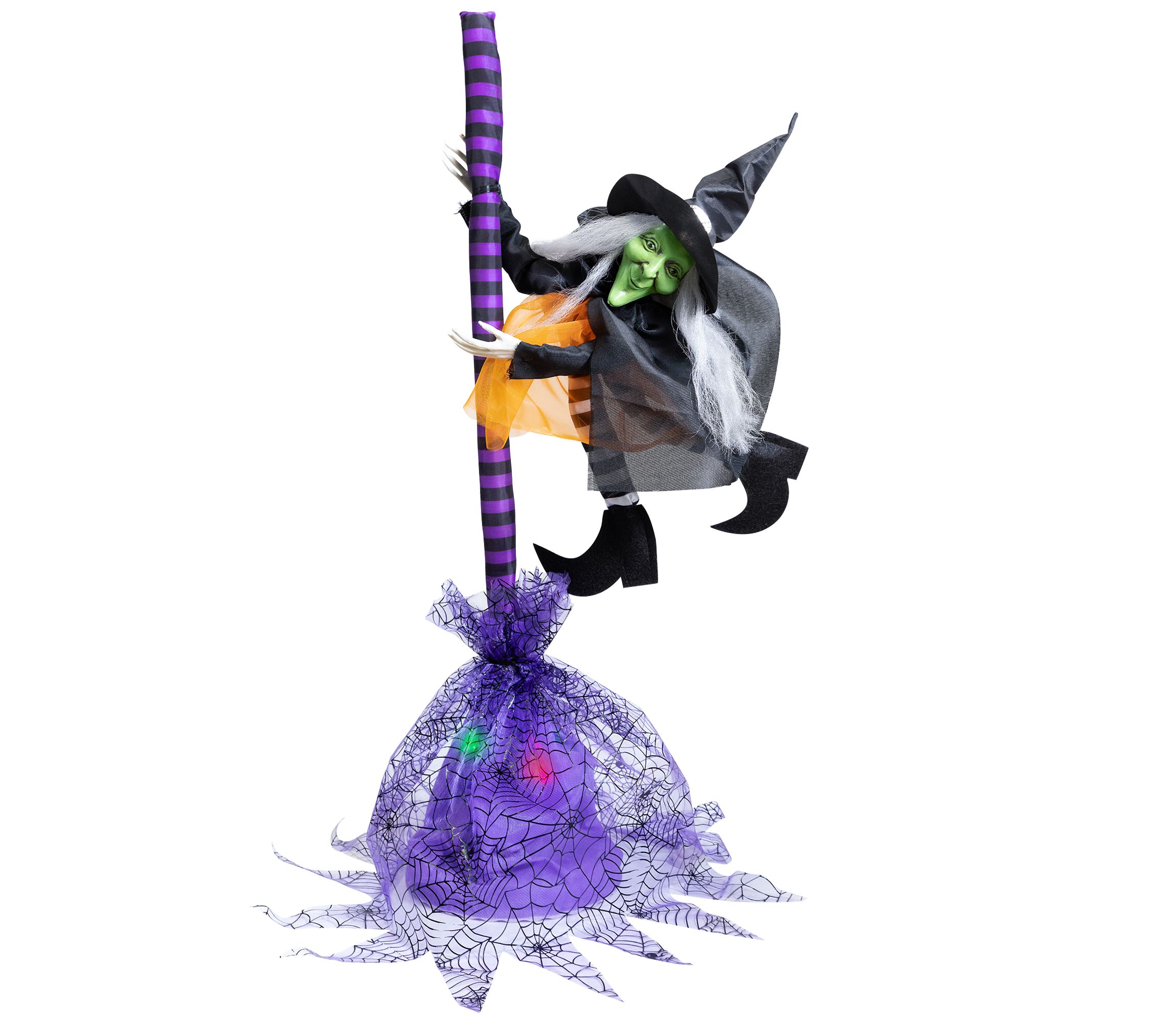 Animated Flying Witch with Broom Halloween Decoration - 25"