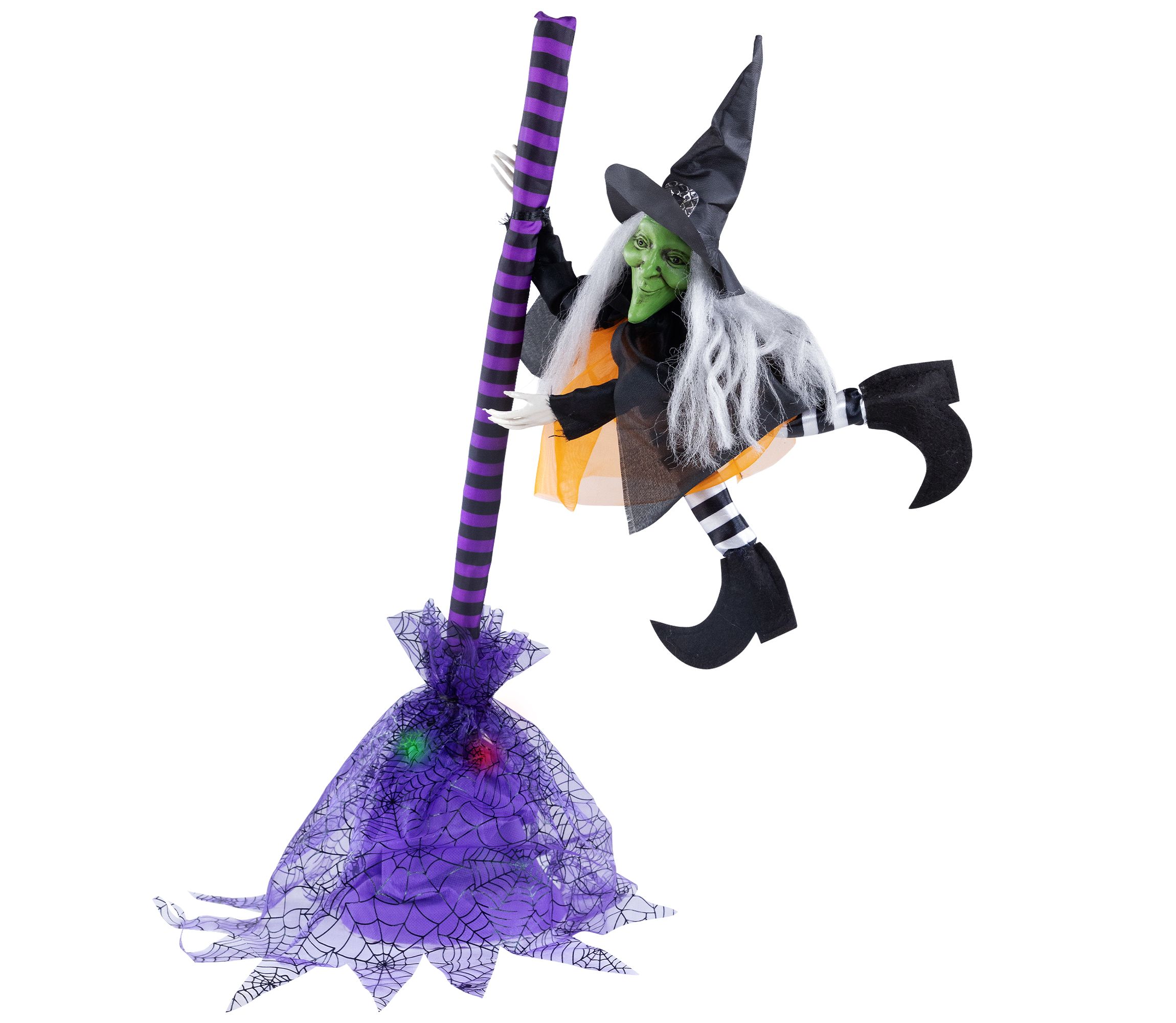 Animated Flying Witch with Broom Halloween Decoration - 25"
