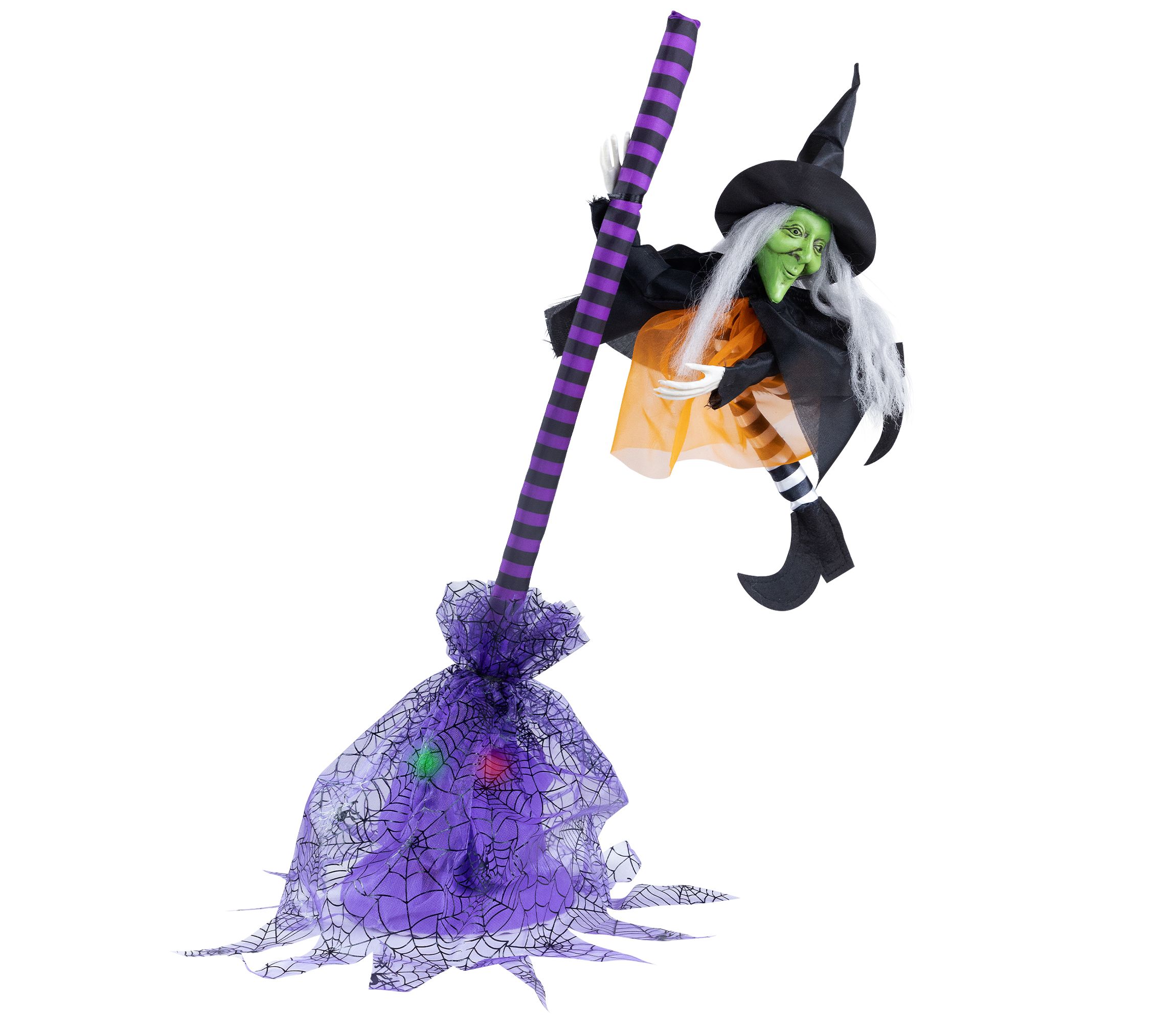 Animated Flying Witch with Broom Halloween Decoration - 25"
